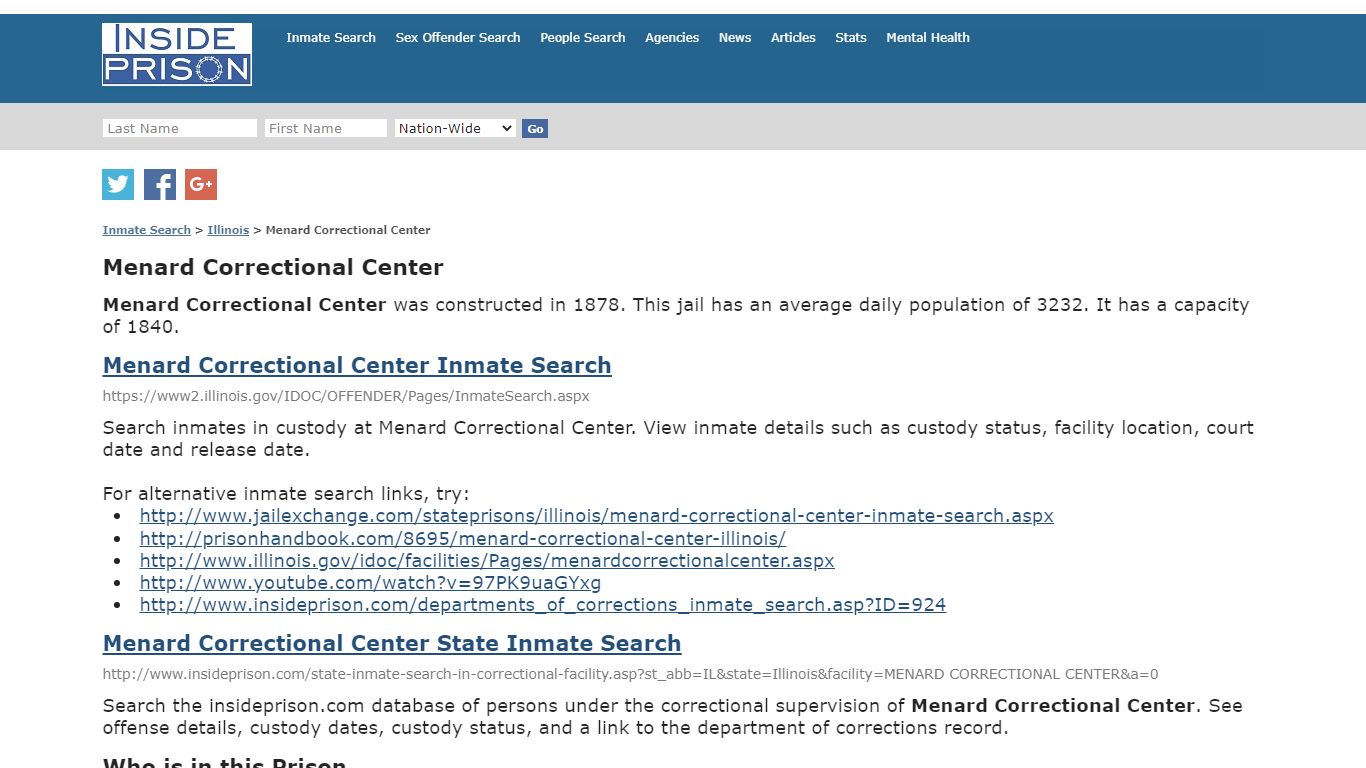 Menard Correctional Center - Illinois - Inmate Search